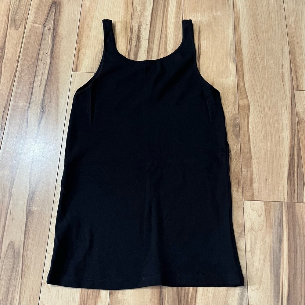 EILEEN FISHER Tank Top Sz L Petite Organic Cotton Jersey Cami Scoop Neck Black